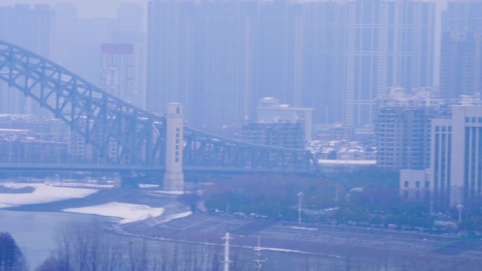 4K武汉汉江湾大桥雪景