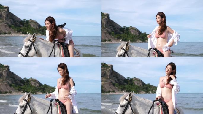 骑着马去海滩的女孩
