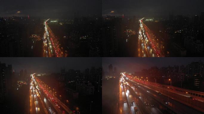 4K原素材-上海南浦大桥浦东段雨夜