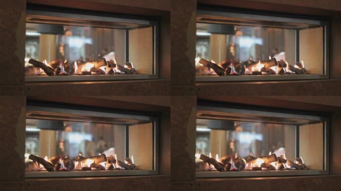 餐厅的壁炉，特写欧洲欧式火炉