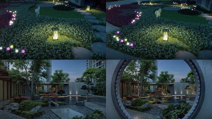 中式园林 亮灯动画 三维 建筑动画 景观