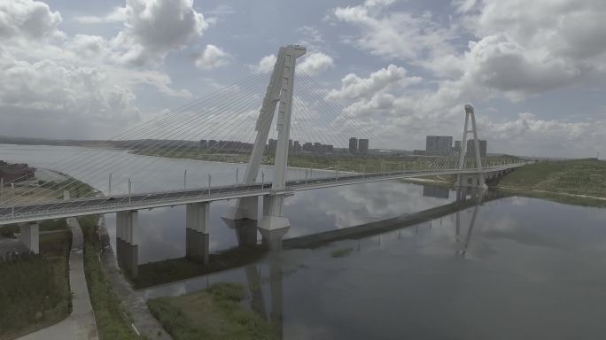 4k内蒙大桥河流航拍
