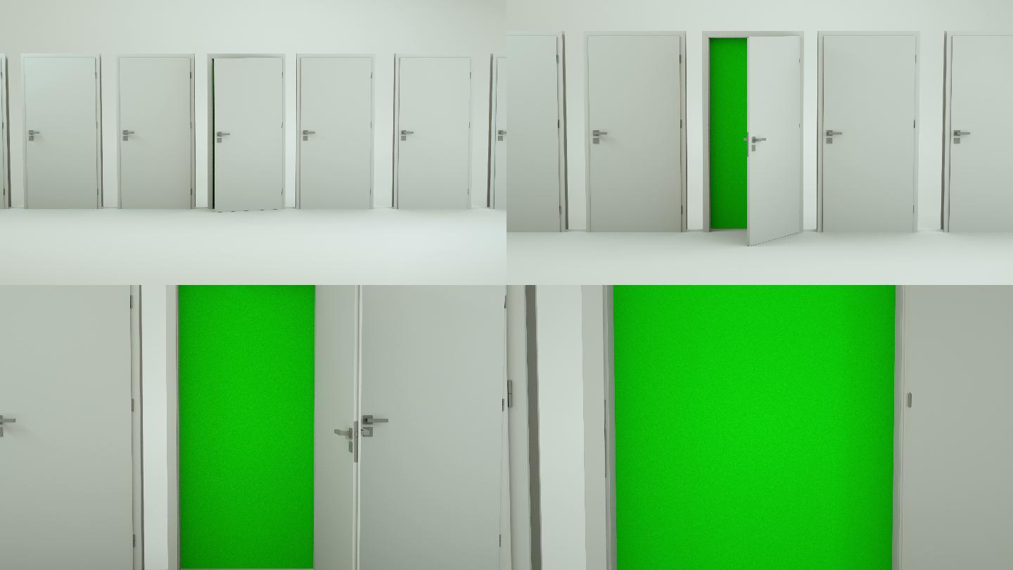 白色门通往绿色屏幕