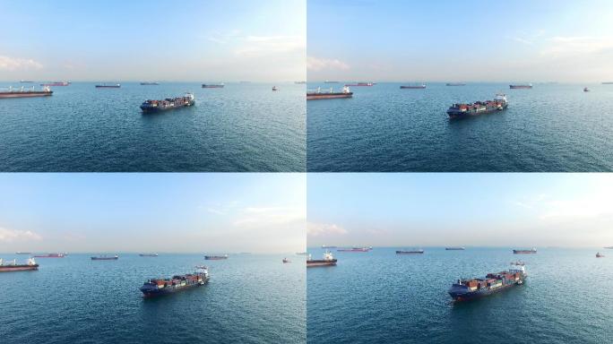 繁忙的水上交通全球贸易进出口集装箱货船