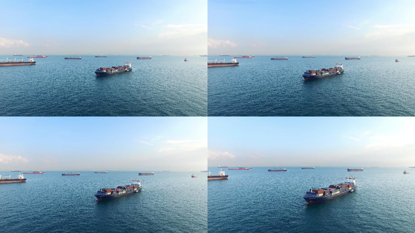 繁忙的水上交通全球贸易进出口集装箱货船