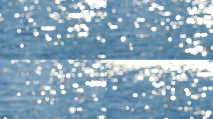 蓝色海水的眩光波光粼粼河面发光空镜头