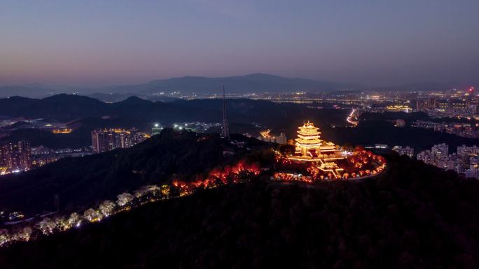 【4K超清】航拍高榜山挂榜阁惠州夜景延时