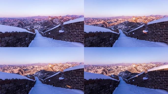 河北滦平金山岭长城雪景晨光