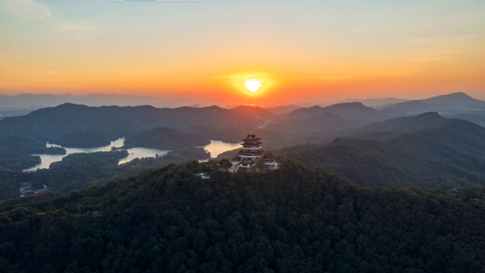 【4K超清】航拍高榜山挂榜阁惠州日落延时