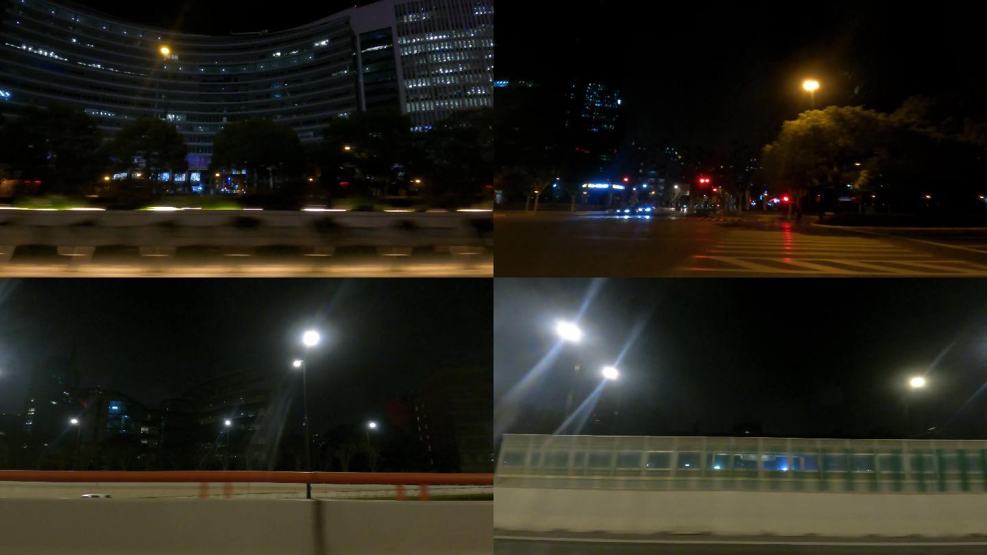上海陆家嘴夜晚车左抠绿空镜影视素材