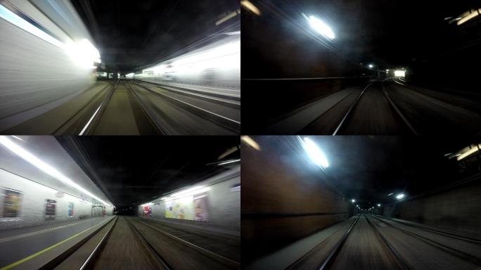 维也纳地下有轨电车运行加速镜头
