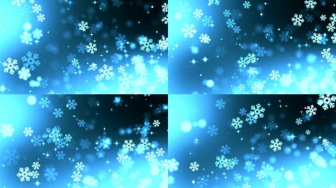 蓝色背景卡通雪花下落背景雪花花瓣圣诞背景