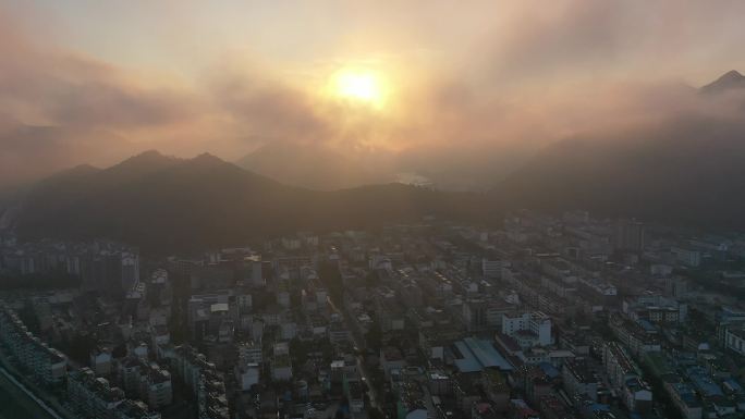 航拍安徽石台县+云海日出延时