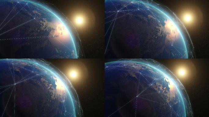 卫星网络覆盖地球特效动画合成元素光效