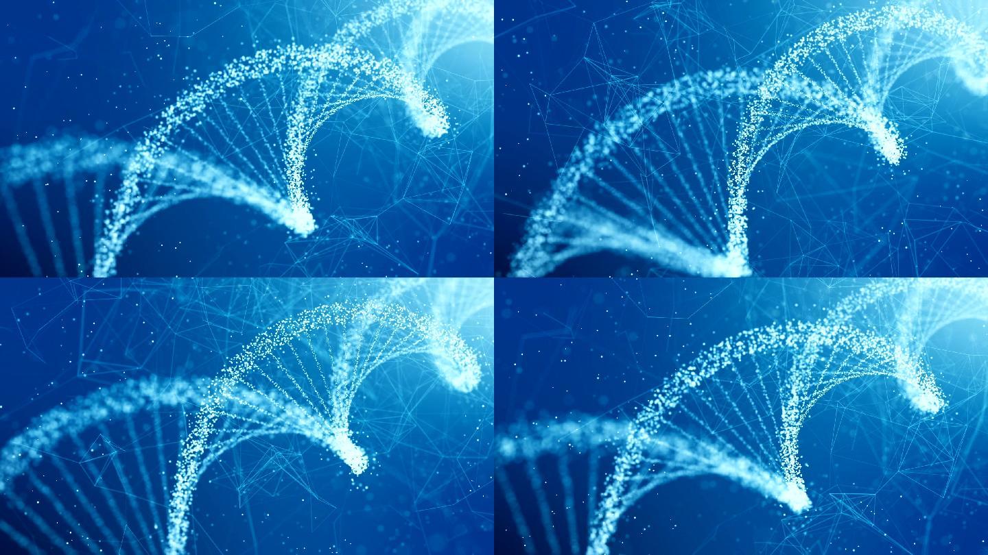 旋转DNA双螺旋几何点线连接蓝色