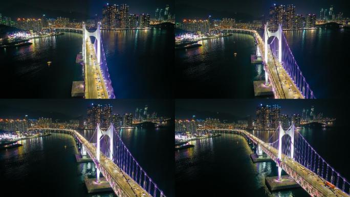 釜山市光安大桥的俯瞰图