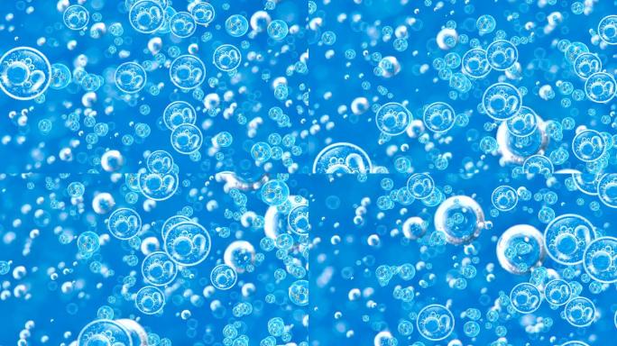 蓝色清水中的运动氧气泡