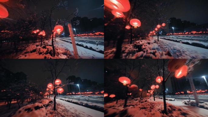 穿越机 郑州东区雪景 夜晚 灯笼 春节