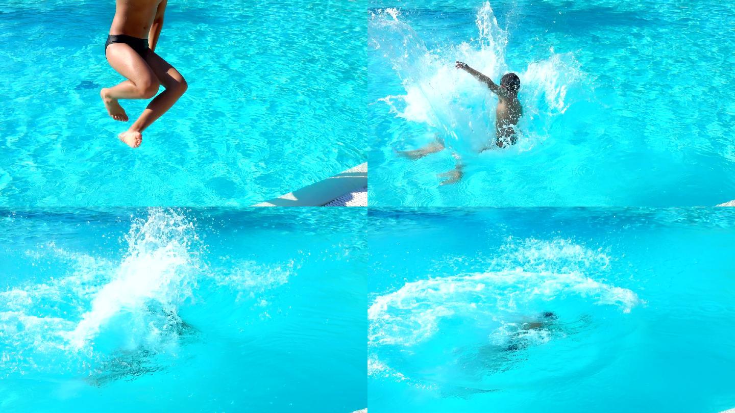 男孩转身跳入水中。