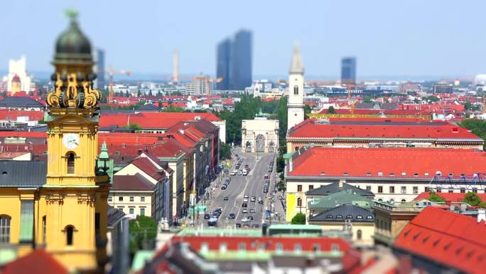 慕尼黑城市景观航拍移轴风光风景