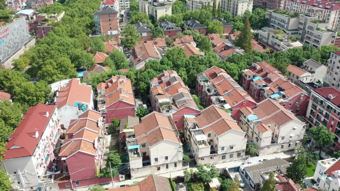 4K原素材-航拍上海里弄建筑群居民社区