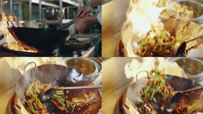 厨师烹饪炒菜起火4k美食制作饭店餐馆餐厅