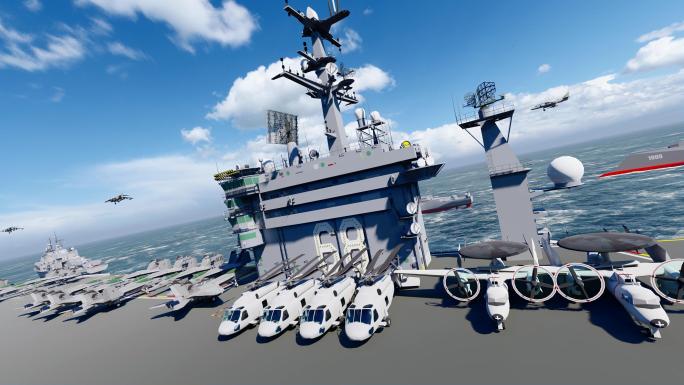 4k 航空母舰战斗机编队军事演习视频素材