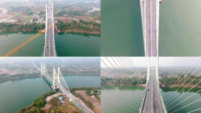 高速公路跨江大桥航拍