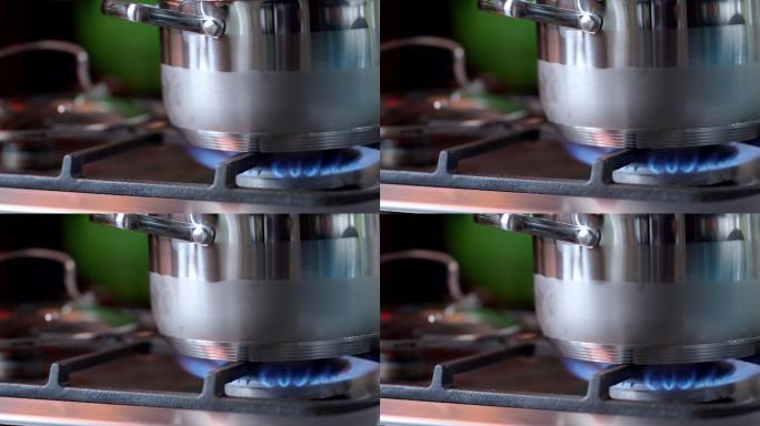 在锅里烧开水液化气灶燃气灶煤气炉