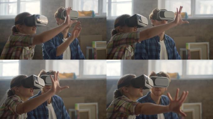 体验VR的夫妇穿戴设备AR游戏元宇宙