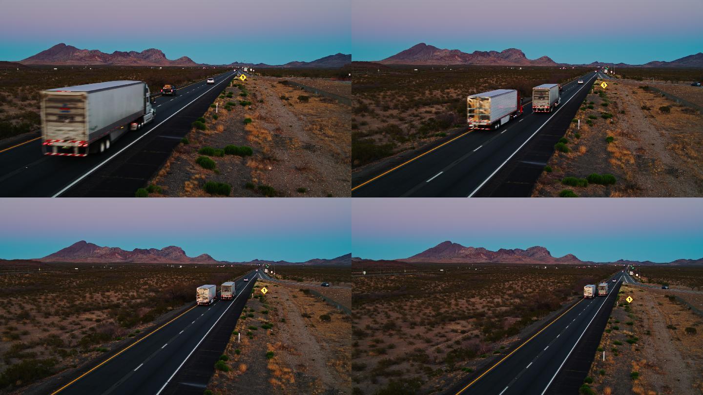 黄昏时分的卡车道路大全景
