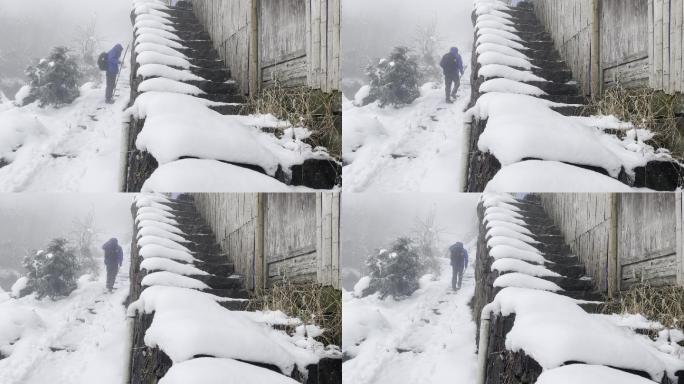 冬天寒潮冷空气倒春寒冰凌雾凇驴友台阶积雪