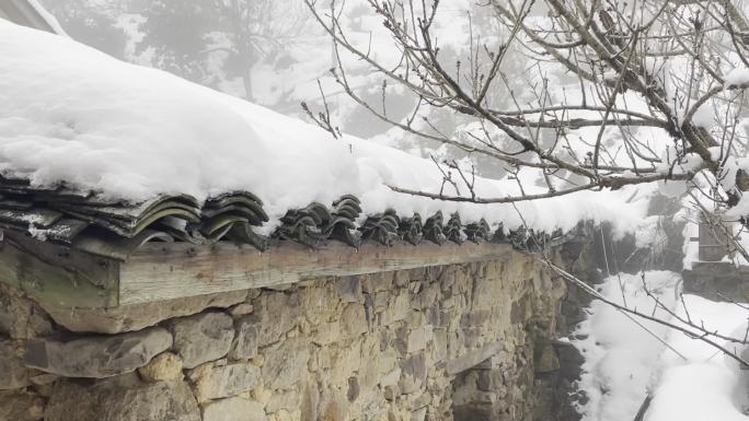 江南浙江冬天寒潮冷空气倒春寒老房屋顶积雪