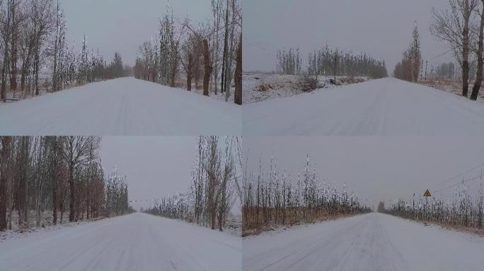 下雪天乡村道路行车