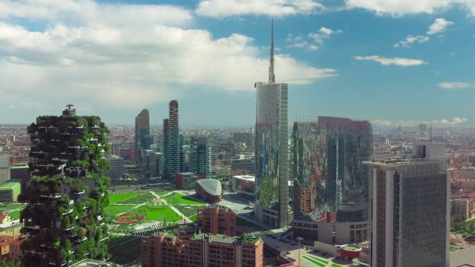 米兰市现代市中心空中全景