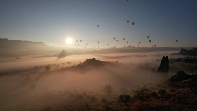 早晨上空的热气球景观