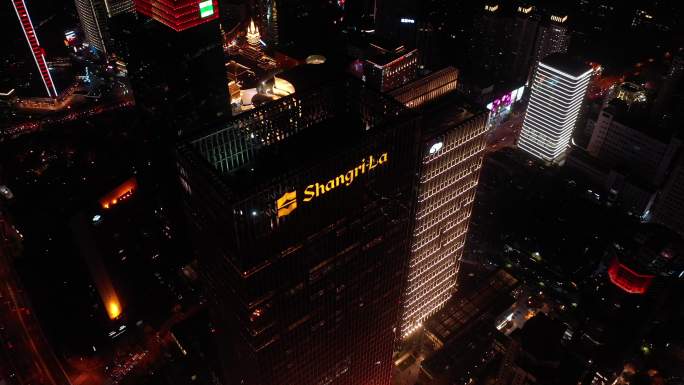 4K原素材-上海静安区高楼大厦繁华夜景