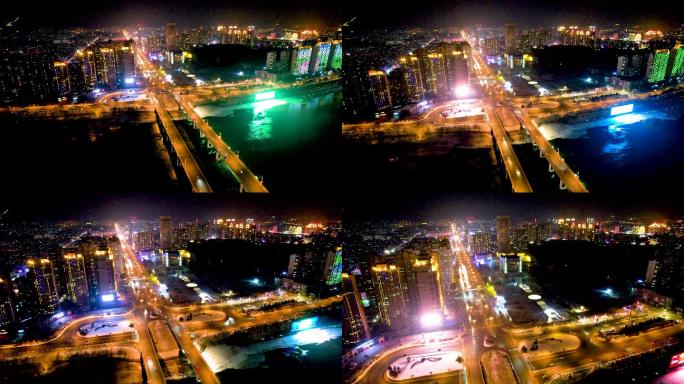 4k吉林市松花江吉林大桥城市夜景航拍