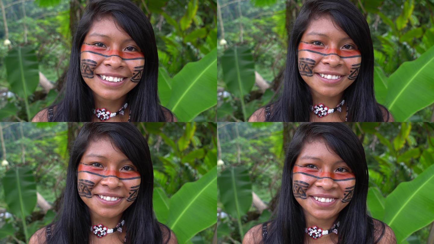 巴西土著妇女国外外国笑容笑脸原始部落