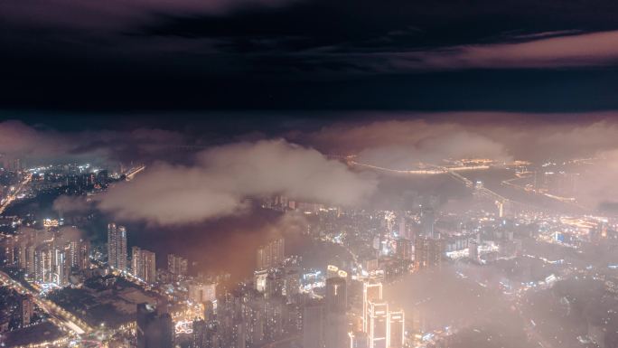 航拍珠海城市风光云端4k延时夜景