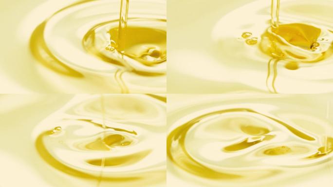 倒入金色橄榄油液体