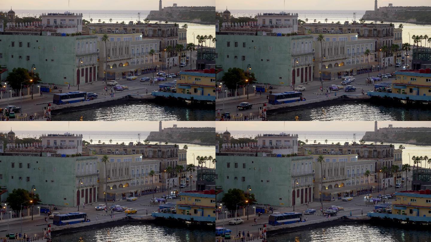 黄昏时分哈瓦那古巴城市景观