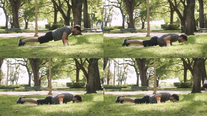 在公园锻炼的男人男士完美身材健康生活健美
