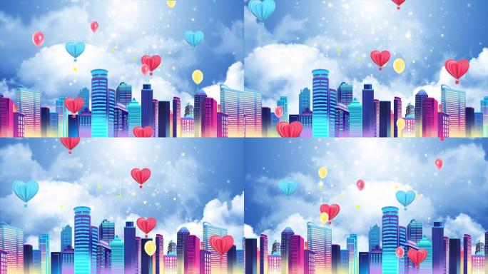 梦幻城市场景气球建筑循环动画ae模板