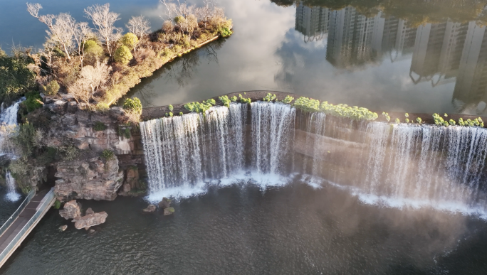 【4K】瀑布航拍素材，水流慢动作瀑布公园