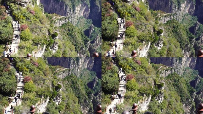 游客行人爬山走石阶