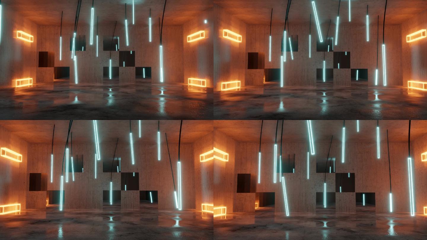 混凝土空房间动画特效灯棍元素3d光效