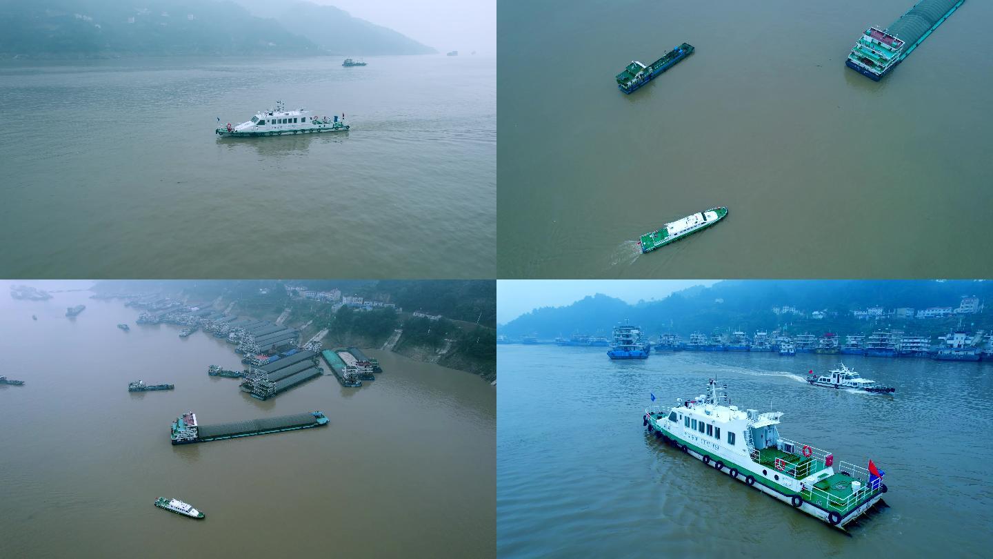 长江三峡码头航拍货船
