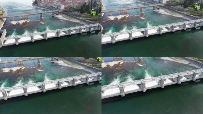 大坝湖鸟瞰图水利工程防洪项目跨江大桥