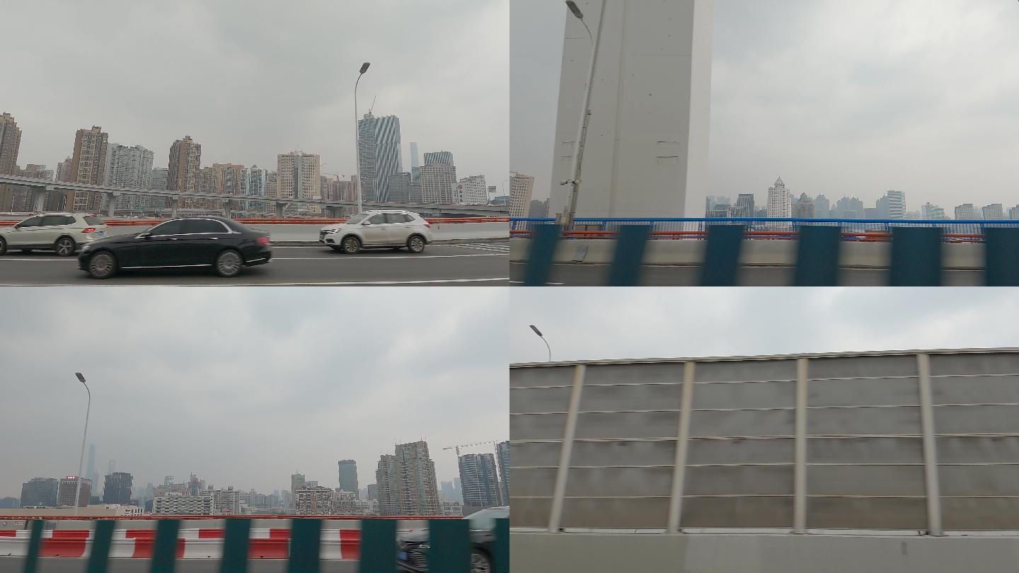 白天上海黄埔江大桥车左空镜